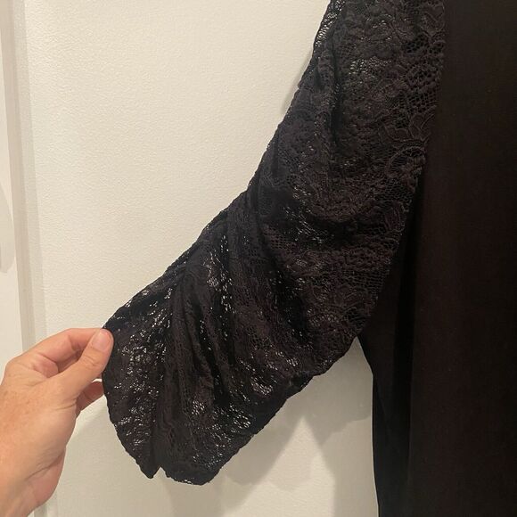 Torrid Studio Crepe Women’s Plus 3X Sz 22/24 Black Ruched Lace Sleeve Witchy - Picture 6 of 10